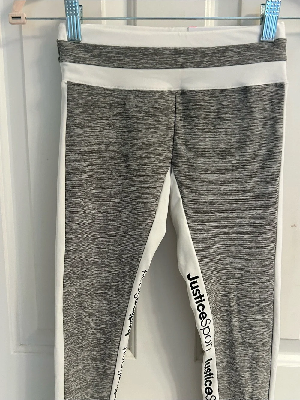 NWT-Girls Justice Gray & White Athletic Leggings with Logo Side Stripe